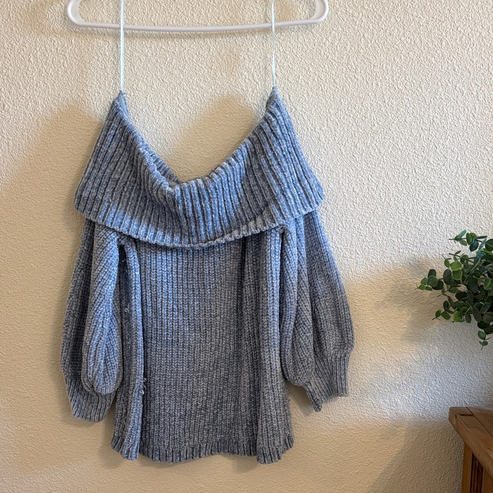 Cozy Off-Shoulder Light Blue Sweater